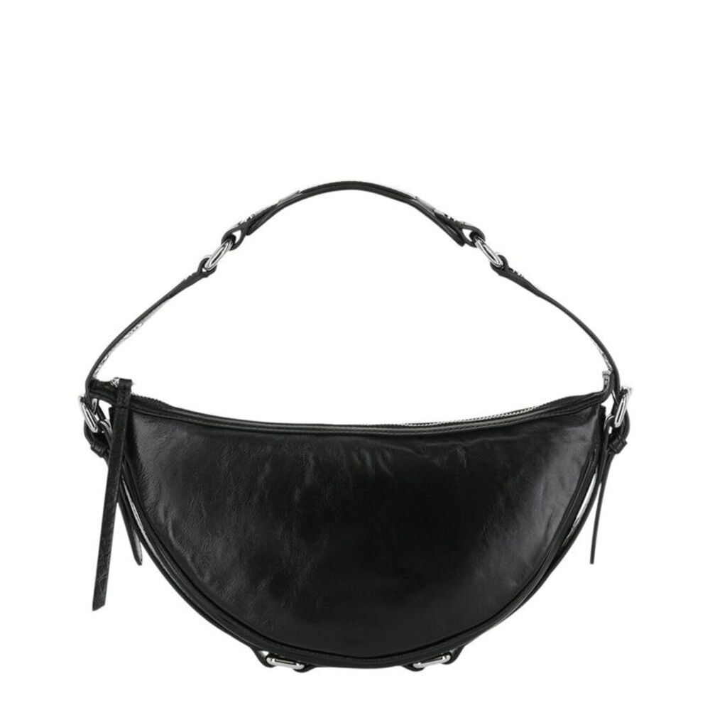 By Far Gib Creased Leather Shoulder Bag, Black